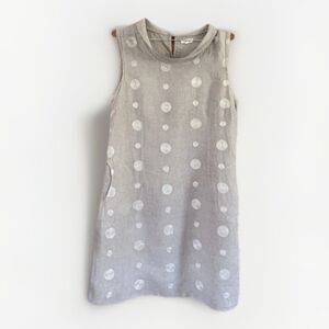 LINA TOMEI 100% linen Made In Italy Short Dress Embroidered Taupe  M